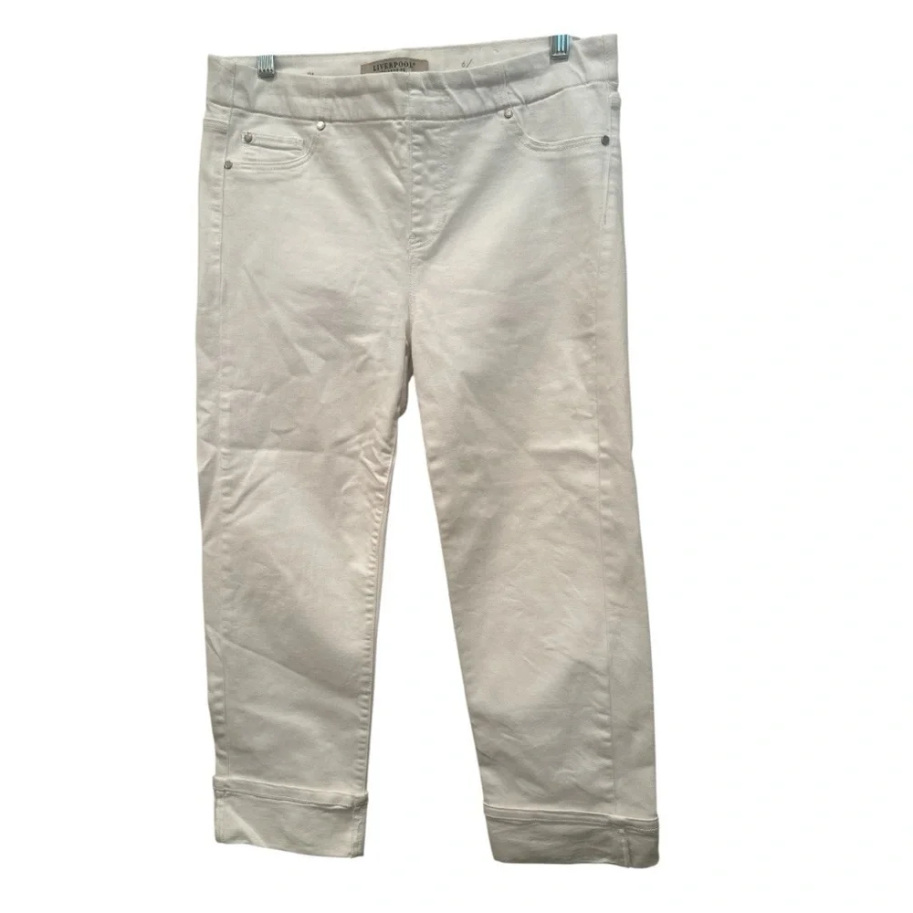 Liverpool White Denim Jeans Cropped Cuffed Stretchy Comfy Casual Versatile Sz 6